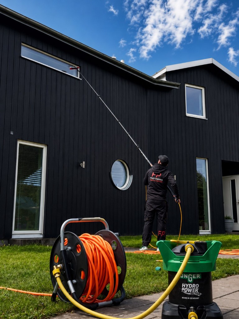 Fönsterputs med renvattensystem på hög villa i Jönköping